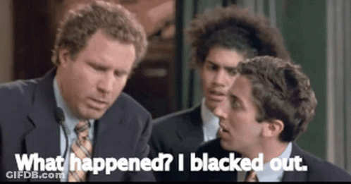 Three Men In Suits And Ties Are Looking At Each Other With The Words What Happened I Blacked Out On The Bottom GIF
