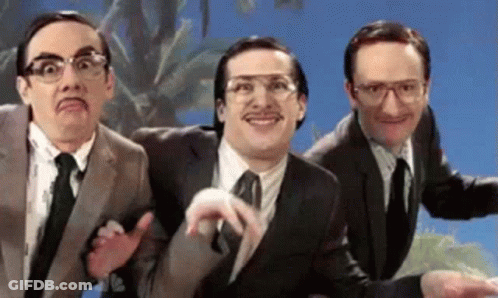 Three Men In Suits And Ties Are Standing Next To Each Other . GIF