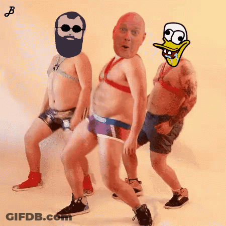 Three Men In Underwear Dancing With Duck Faces And Letter B GIF