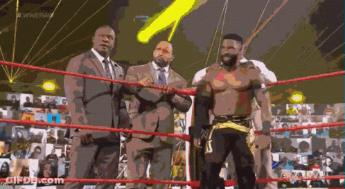 Three Men In Wrestling Ring With WWERaw GIF