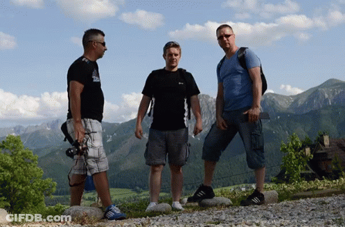 Three Men Mountain With T-Shirt Saying T-Shirt GIF