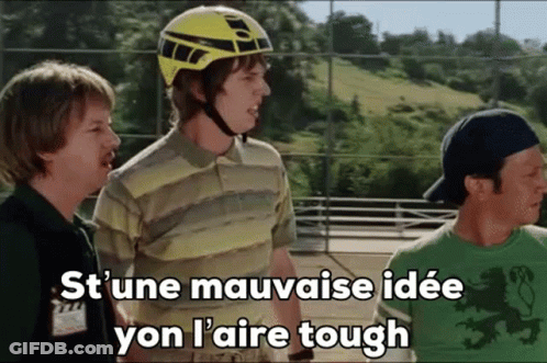 Three Men On A Skateboard One Wearing Yellow Helmet GIF