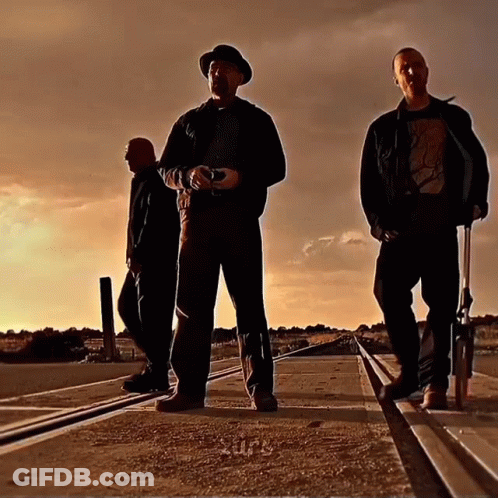 Three Men On Train Tracks Wearing Apocalypse T-Shirt GIF