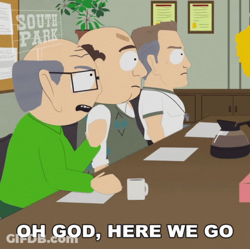 Three Men Saying Oh God Here We Go GIF