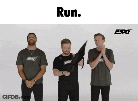 Three Men Saying Run GIF