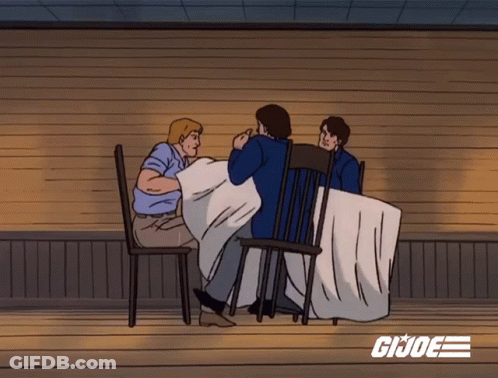 Three Men Sitting At Table Gi Joe GIF