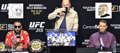 Three Men Sitting At UFC 315 Table GIF