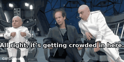 Three Men Sitting In Chairs Saying All Right It's Getting Crowded In Here GIF