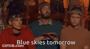 Three Men Sitting With Blue Skies Tomorrow GIF