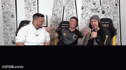 Three Men Sitting With We Got The Boys Together GIF