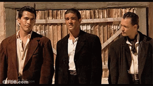 Three Men Standing By Wooden Fence Movieclips.com GIF