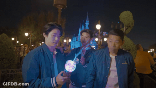 Three Men Standing In Front Of Castle Saying Focus Focus GIF