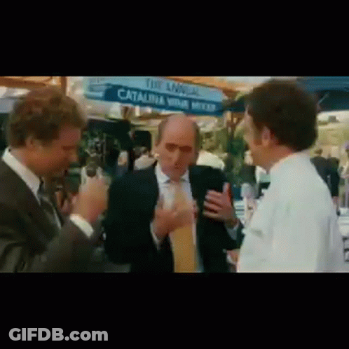 Three Men Standing In Front Of Sign Saying Annual Catalina Wine Mixer GIF