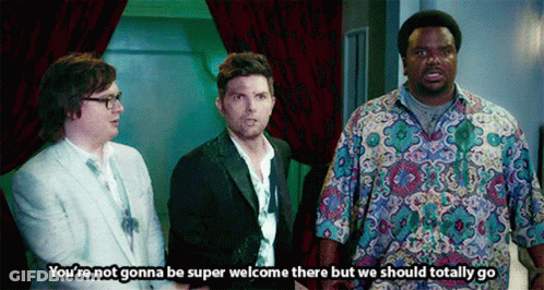 Three Men Standing Next To Each Other With One Saying You 'Re Not Gonna Be Super Welcome There GIF
