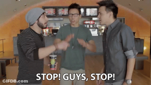 Three Men Standing One Holding Stop Guys Stop Cup GIF