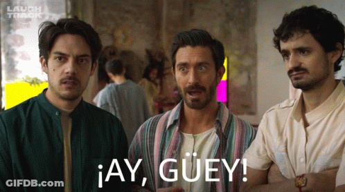 Three Men Standing One Says Ay Guey GIF