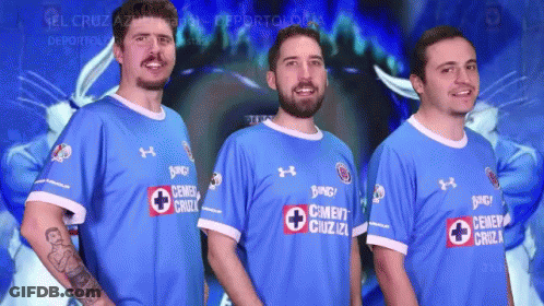 Three Men Wearing Blue Cement Cruz Shirts GIF