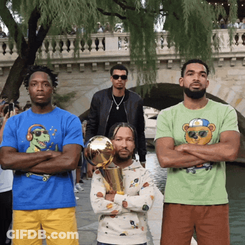 Three Men With Arms Crossed Holding Trophy GIF