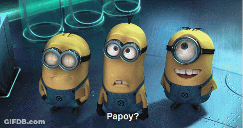 Three Minions Are Standing Next To Each Other And One Of Them Is Asking The Question " Papoy " GIF