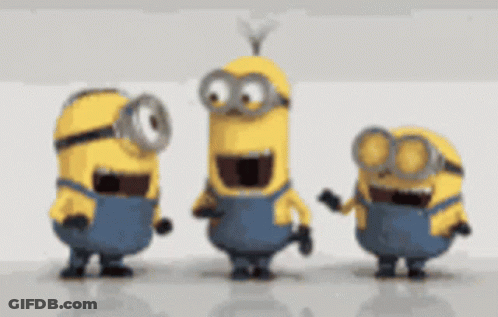 Three Minions Laughing Together GIF