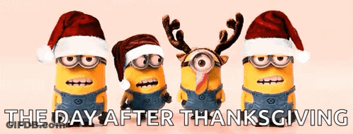 Three Minions Santa Hats Day After Thanksgiving GIF