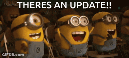 Three Minions Standing By Update Sign GIF