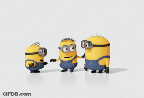 Three Minions Standing Together GIF