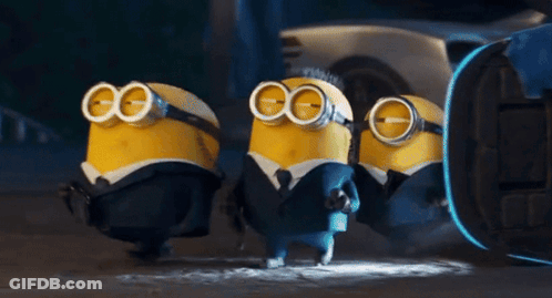 Three Minions Wearing Goggles GIF