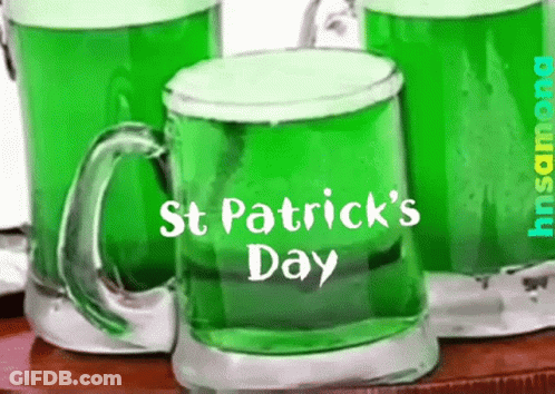 Three Mugs Of Green Liquid With The Words St Patrick 'S Day Written On Them GIF