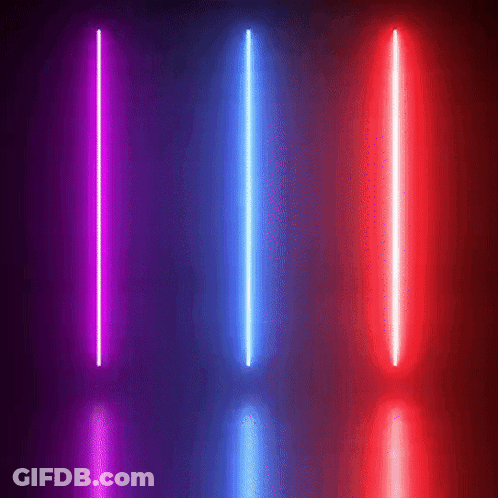 Three Neon Lights In Different Colors Shining In Dark GIF