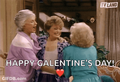 Three Older Women Hugging Happy Galentine's Day GIF