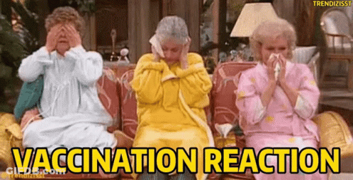 Three Older Women With Faces Covered Vaccination Reaction GIF
