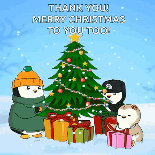 Three Penguins Christmas Card GIF