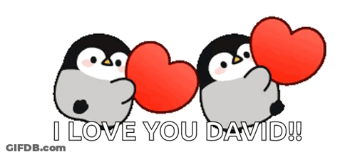 Three Penguins Holding Red Hearts Saying I Love You David GIF