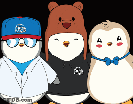 Three Penguins In Different Outfits GIF