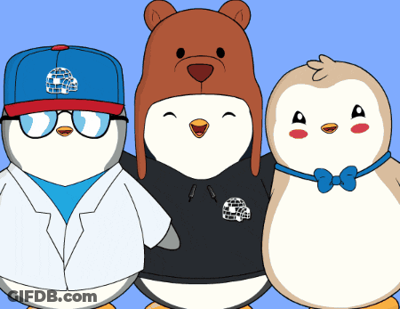 Three Penguins Posing With Globe Hat GIF