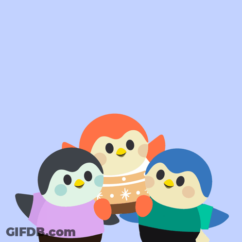 Three Penguins Standing Next To Each Other GIF