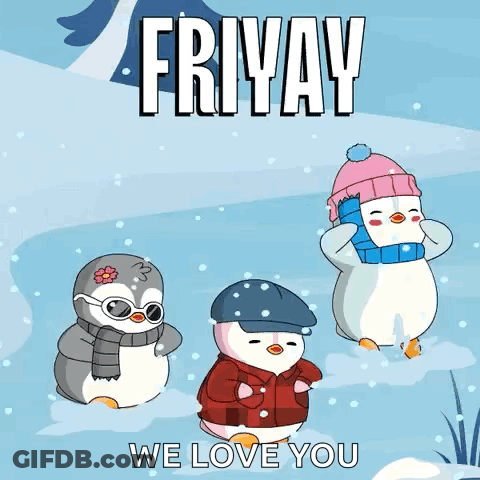 Three Penguins Wearing Hats And Scarves GIF