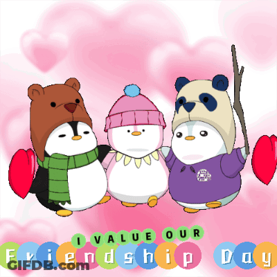 Three Penguins Wearing Hats Friendship Day GIF