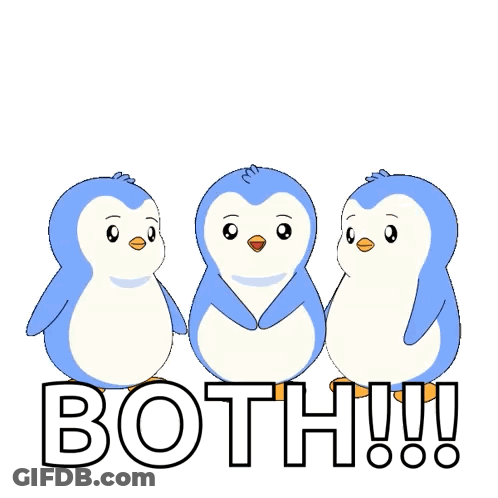Three Penguins With A Heart On Their Heads And The Words I Love You Both GIF