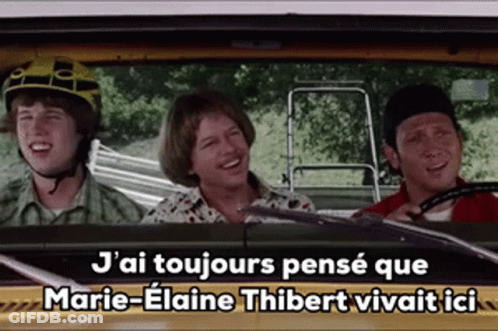 Three People In Car With J'ai Toujours Pensé Que Marie-Elaine Thibert Vivait Ici GIF