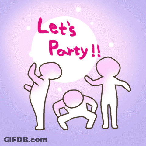 Three People Let's Party In Purple GIF