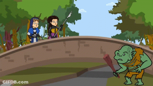 Three People On Bridge And Troll GIF