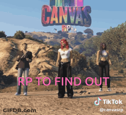Three People Standing In Front Of Canvas RP Sign GIF