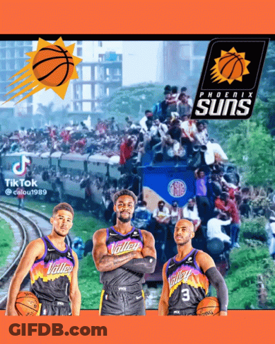 Three Phoenix Suns Players On Train With Crowd GIF