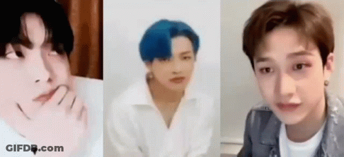 Three Picture Collage Young Man Blue Hair White Shirt GIF