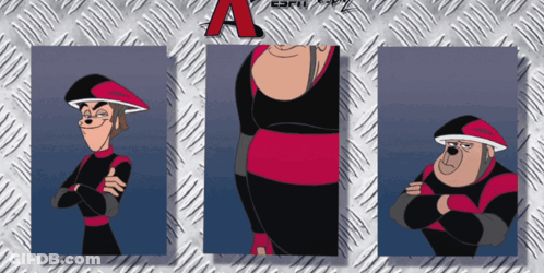 Three Pictures Of A Cartoon Character With The Letter A On The Bottom Right GIF