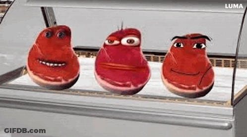 Three Pieces Of Meat With Faces In Refrigerator GIF