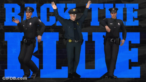 Three Police Officers Are Standing In Front Of A Blue Background That Says Back The Blue GIF