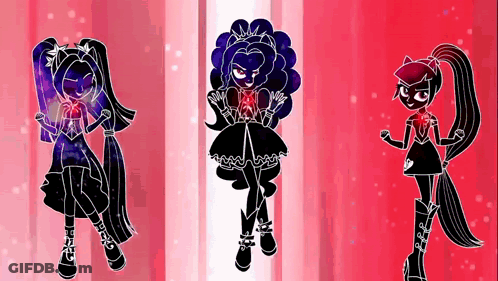 Three Pony Silhouettes On Red And White GIF
